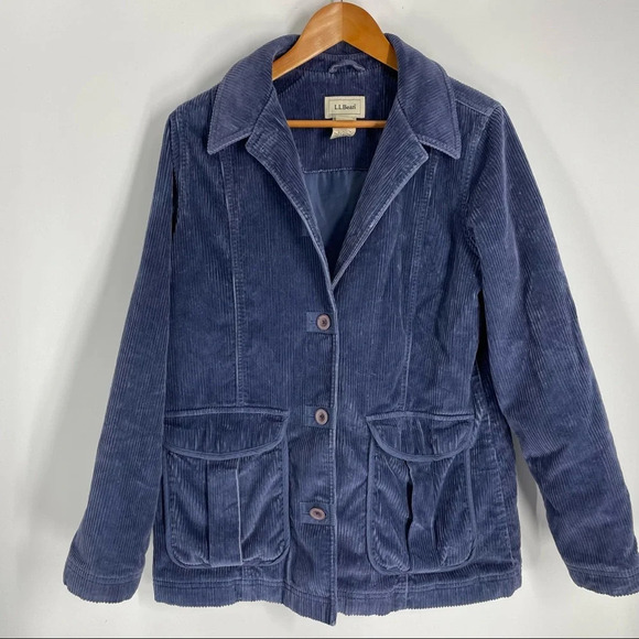 LL Bean blue corduroy chore jacket coat  Thinsulate womens Medium - Picture 1 of 8